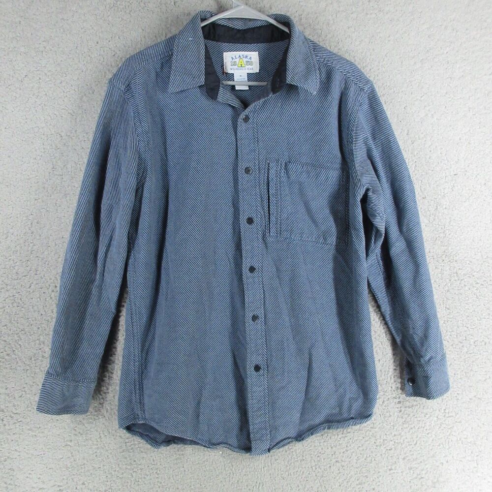 Alaska 1959 Shirt Mens M Blue Striped Flannel Long‎ Sleeve Button Down